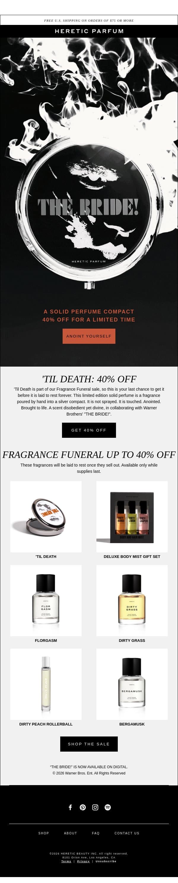 40% OFF THE BRIDE email from Heretic screenshot