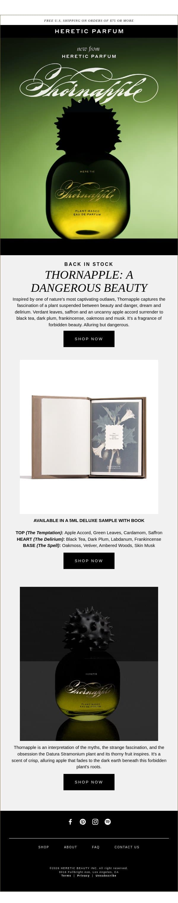 THORNAPPLE Back In Stock email from Heretic screenshot