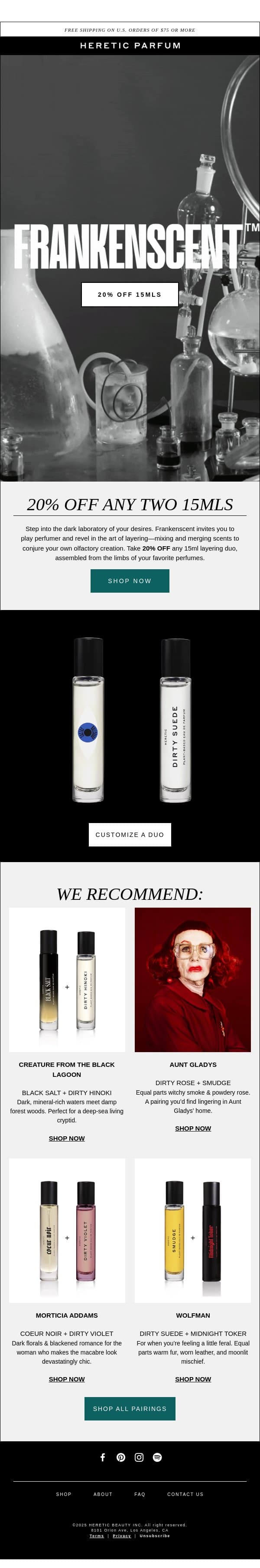 FRANKENSCENT: 20% OFF email from Heretic screenshot