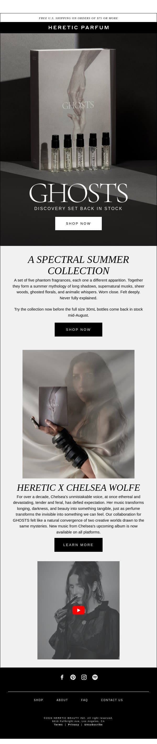 GHOSTS BACK IN STOCK email from Heretic screenshot