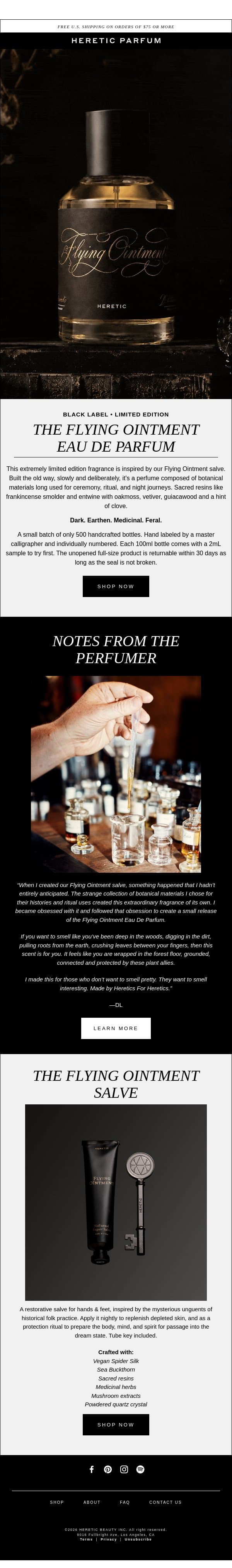 FLYING OINTMENT PARFUM IS HERE email from Heretic screenshot