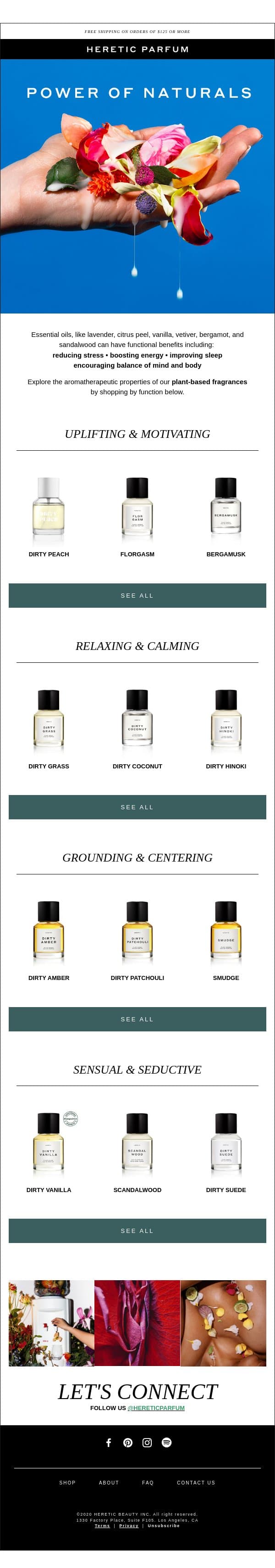 Discover the power of natural fragrances email from Heretic screenshot