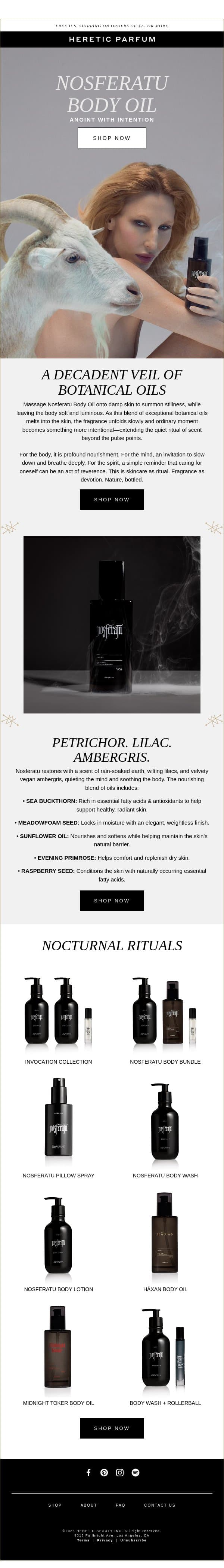 NOSFERATU BODY OIL email from Heretic screenshot