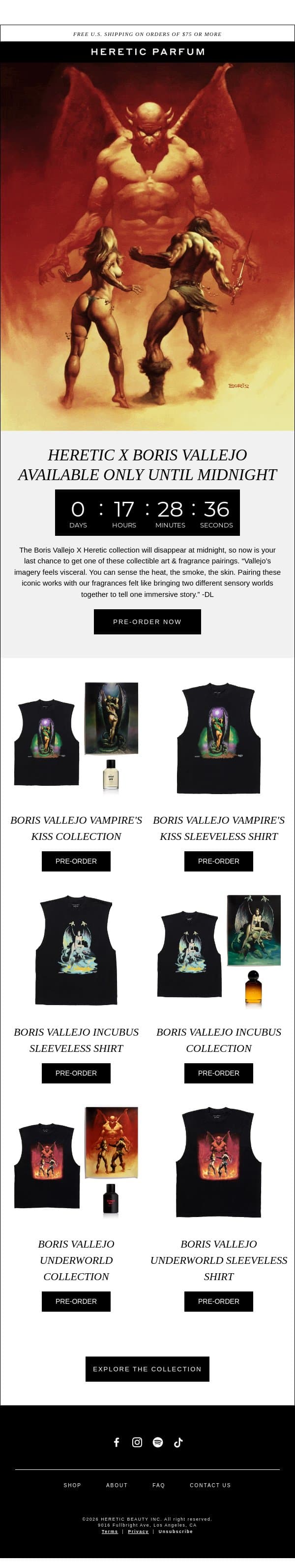 Pre-Order Closes at Midnight email from Heretic screenshot