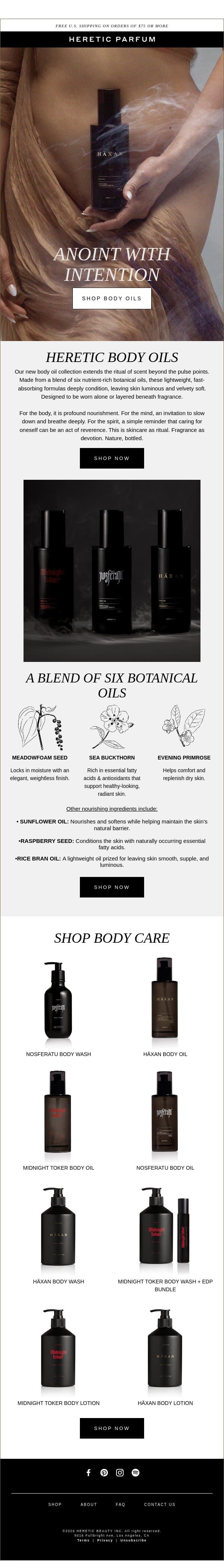 New: BODY OILS email from Heretic screenshot