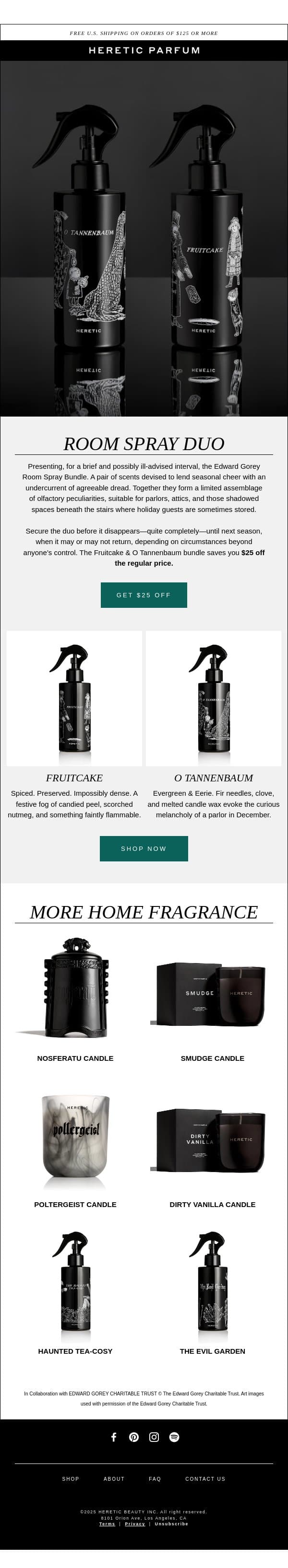 SAVE $25 on Room Sprays email from Heretic screenshot