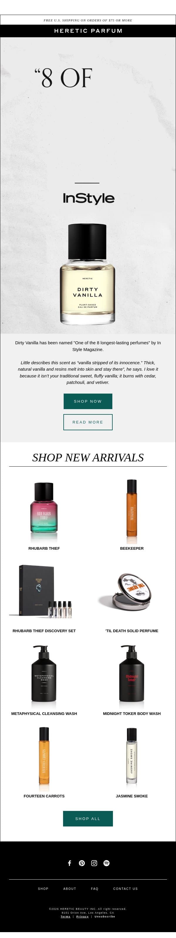 "8 Of The Longest-Lasting Perfumes" email from Heretic screenshot