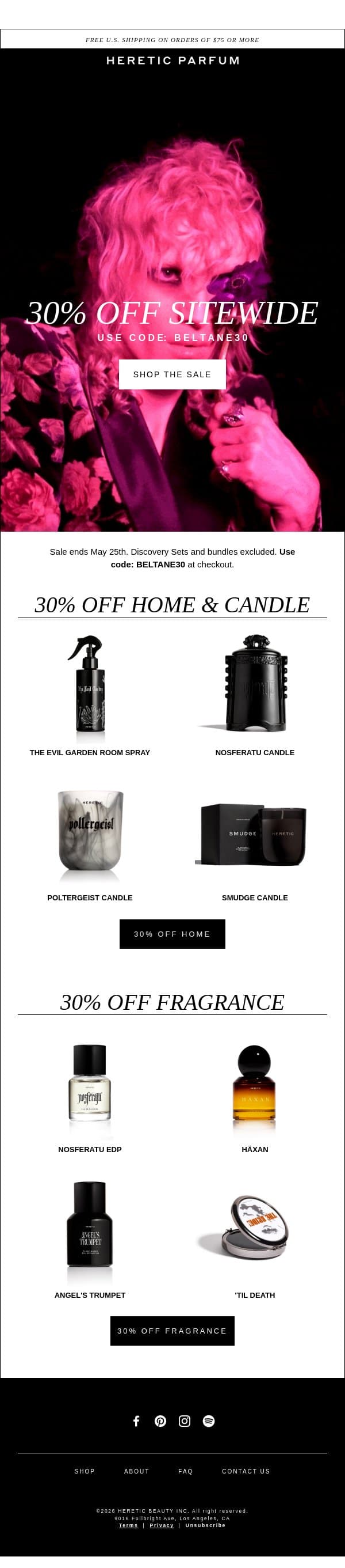 SHOP 30% OFF This week only. email from Heretic screenshot