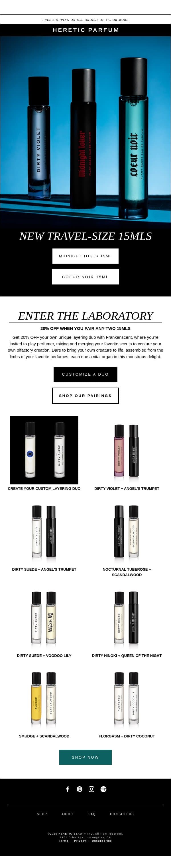 NEW TRAVEL SIZES email from Heretic screenshot