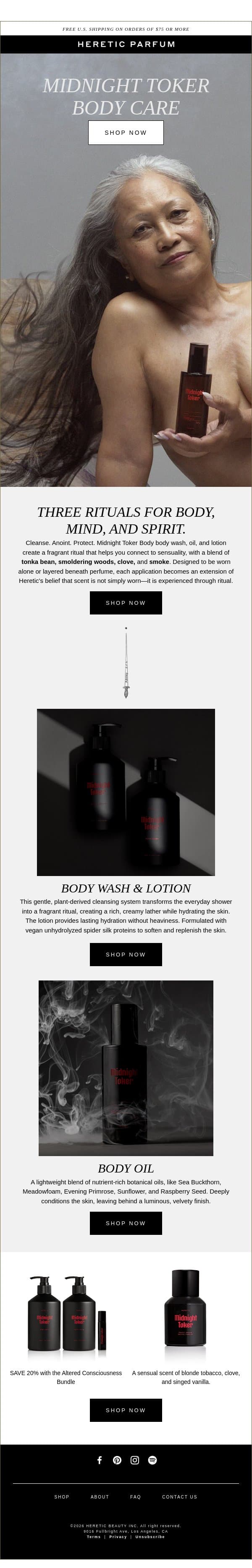 MIDNIGHT TOKER BODY CARE email from Heretic screenshot