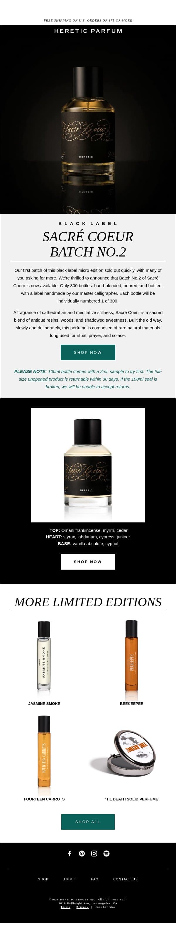 SACRÉ COEUR: Black Label Batch No.2 email from Heretic screenshot