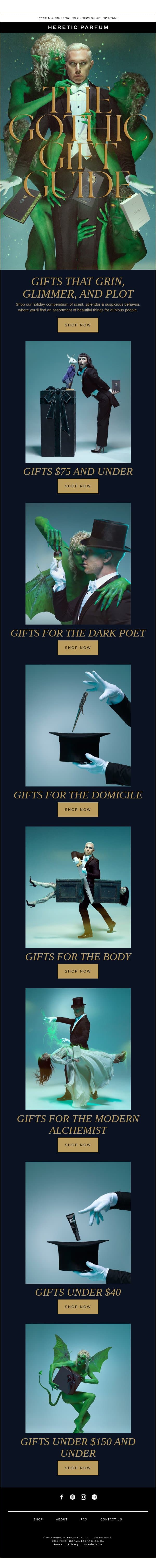 GOTHIC GIFT GUIDE 2026 email from Heretic screenshot