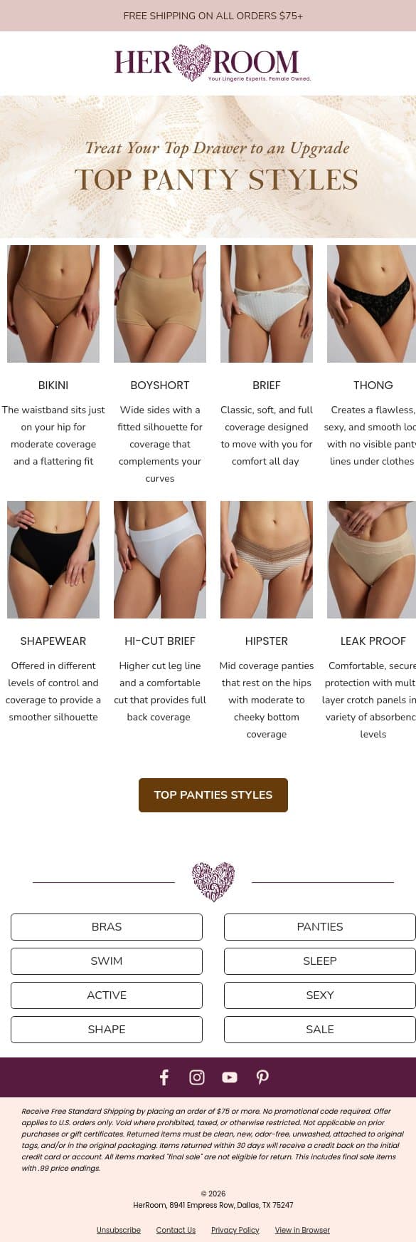 Swap the Old, Love the New 💫 Top Panties Styles email from HerRoom screenshot