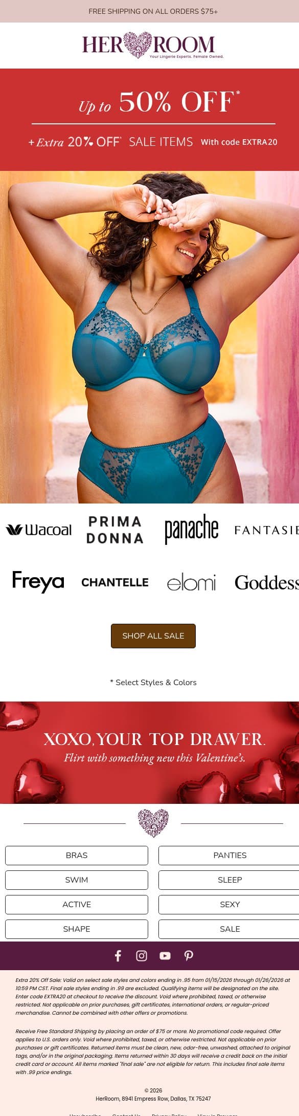 Extra 20% Off Sale Styles—Use Code EXTRA20 email from HerRoom screenshot
