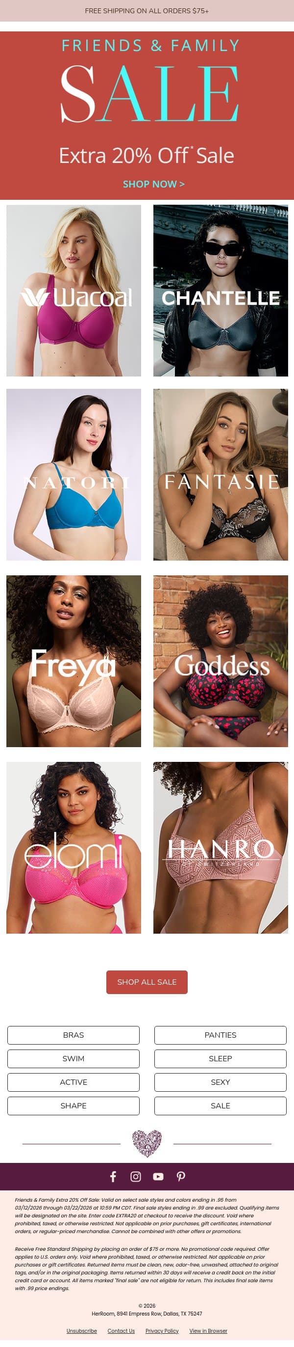 Extra 20% Off Sale Colors from Wacoal, Chantelle, Elomi & More 💕 email from HerRoom screenshot