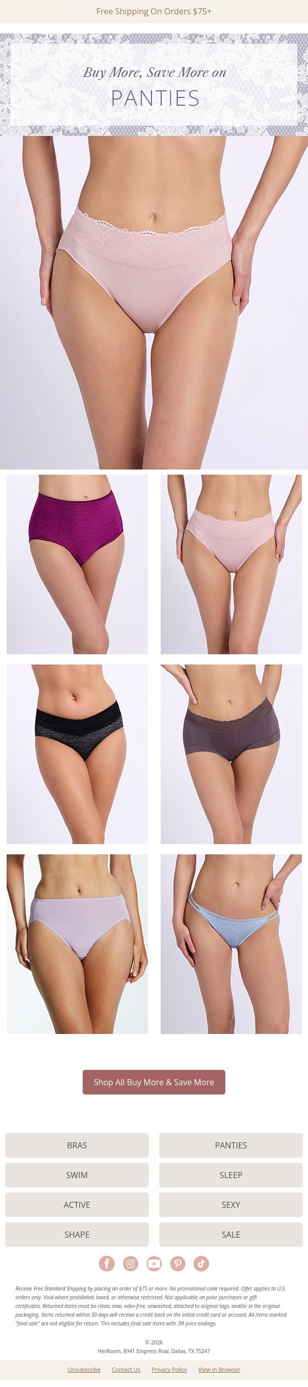 The More You Buy, the More You Save on Panties email from HerRoom screenshot