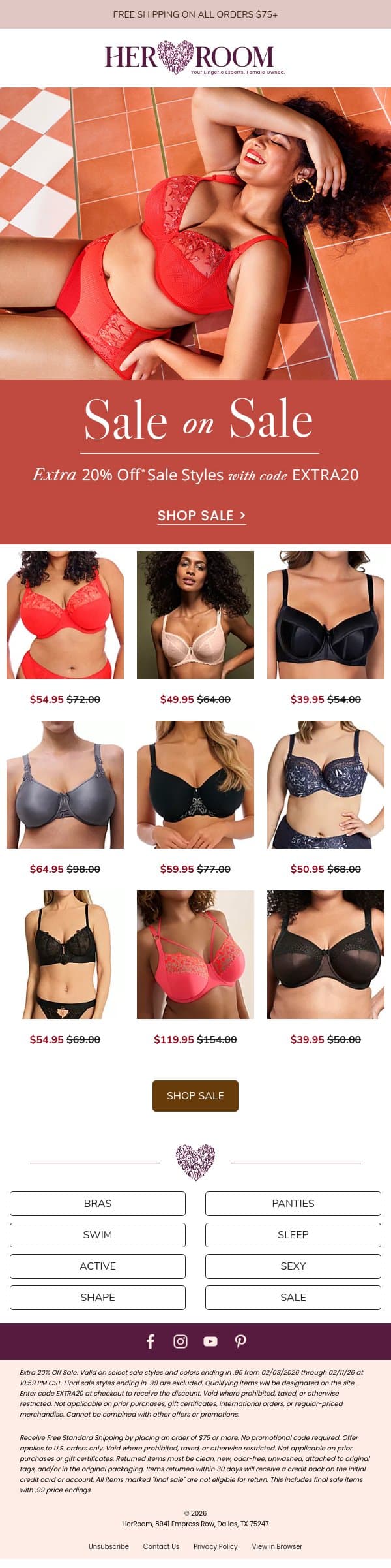 Take an Extra 20% Off — Use code EXTRA20 email from HerRoom screenshot