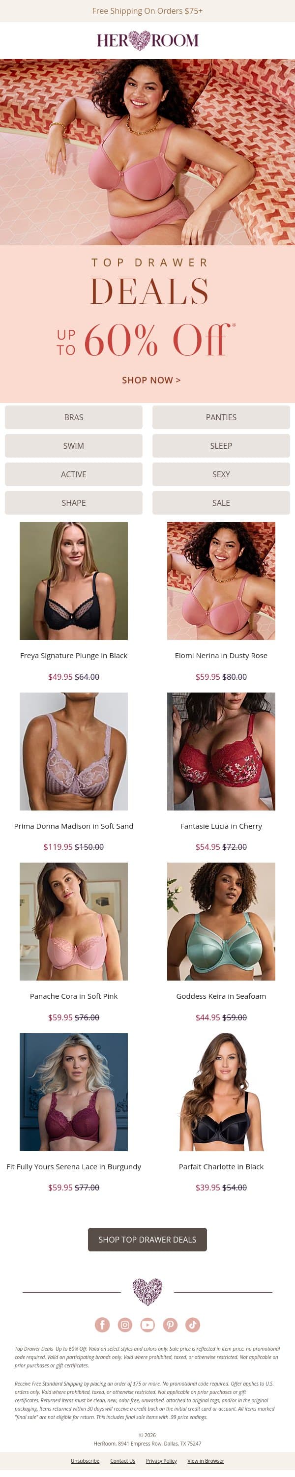 Top Drawer Deals Are Going Fast email from HerRoom screenshot