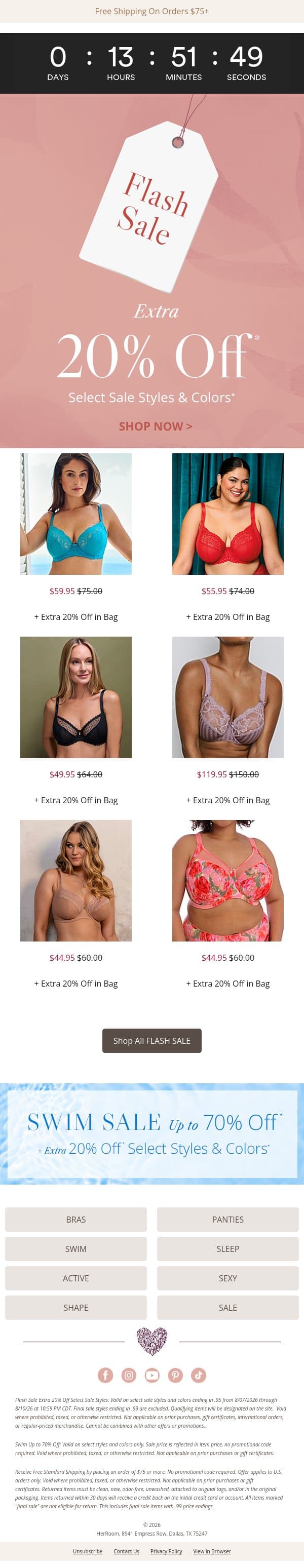 Last Day! Our Flash Sale Ends Tonight ⚡ email from HerRoom screenshot