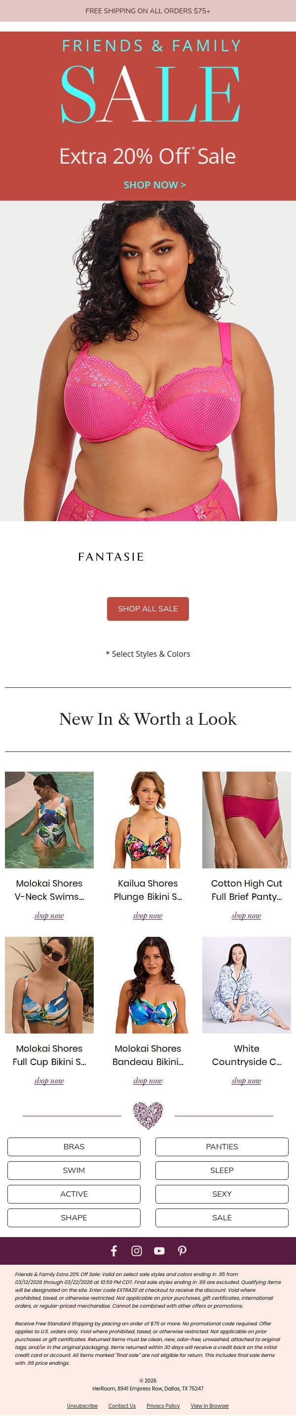 Your Extra 20% Off Is Waiting email from HerRoom screenshot