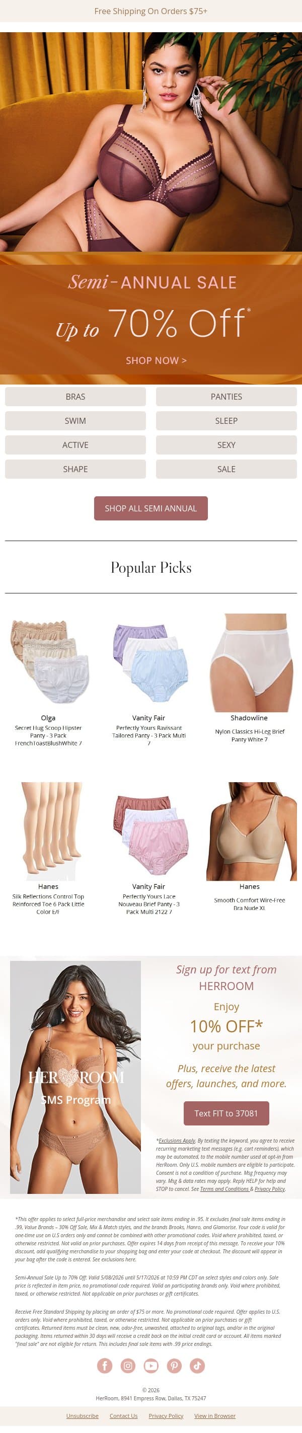 Ends Tonight: Up to 70% Off email from HerRoom screenshot