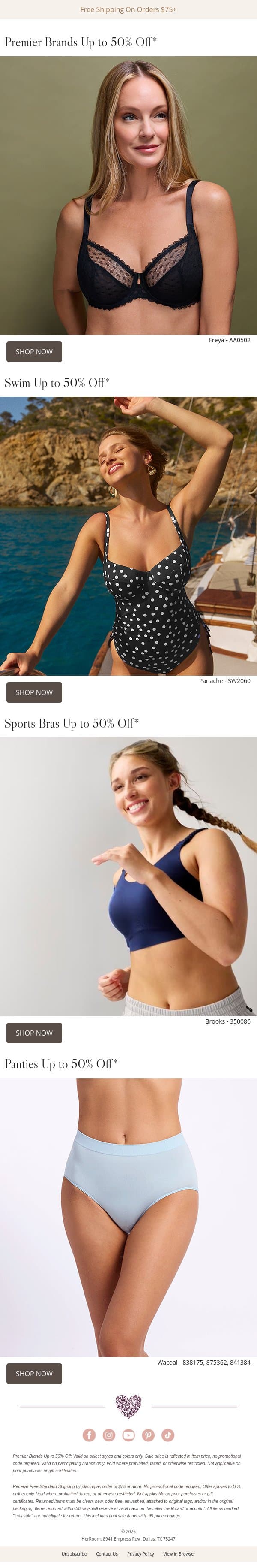 Premier Picks, Major Savings: Up to 50% Off email from HerRoom screenshot