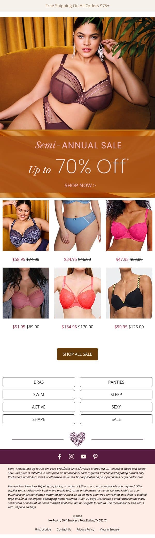 The Semi-Annual Event Has Arrived: Up to 70% Off email from HerRoom screenshot
