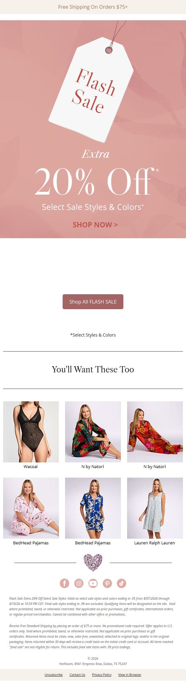 The Flash Sale Is Still On—but Not for Long email from HerRoom screenshot