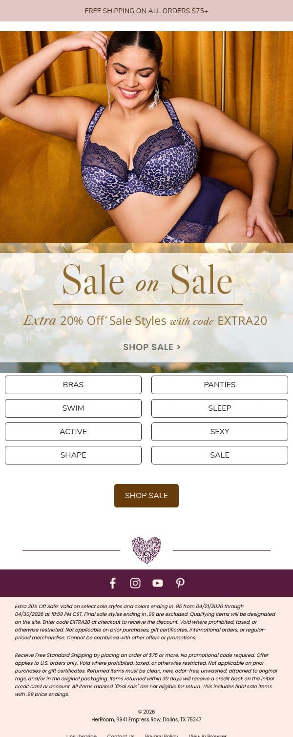 Take an Extra 20% Off Sale Styles—Use Code EXTRA20 email from HerRoom screenshot