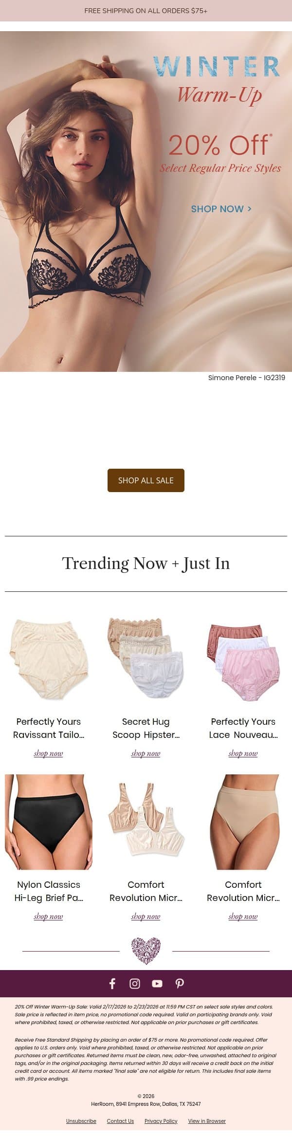 Limited-Time: Winter Warm Up 20% Off email from HerRoom screenshot
