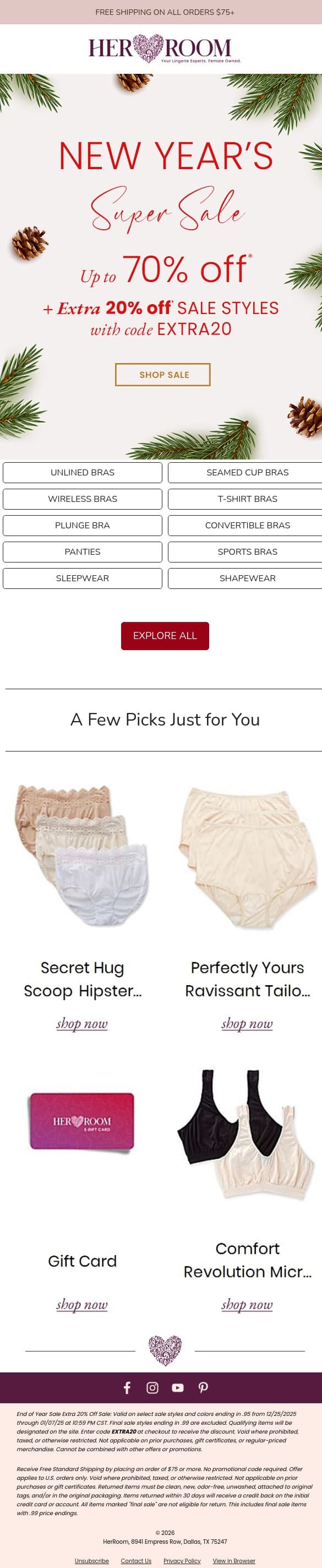 Ring in the New Year with Big Savings email from HerRoom screenshot