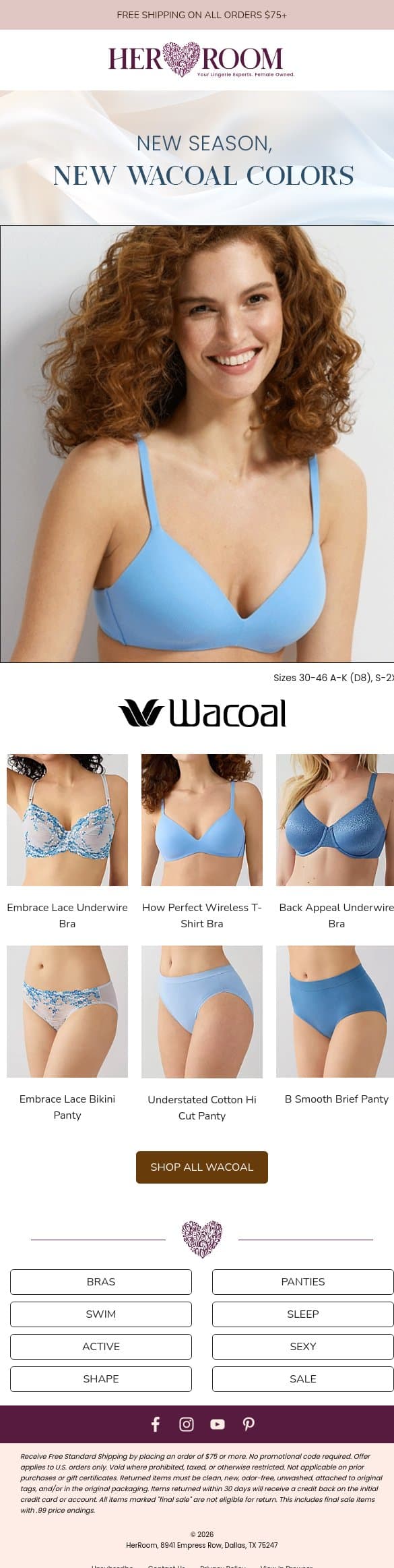 New Colors: Wacoal Styles You’ll Love email from HerRoom screenshot