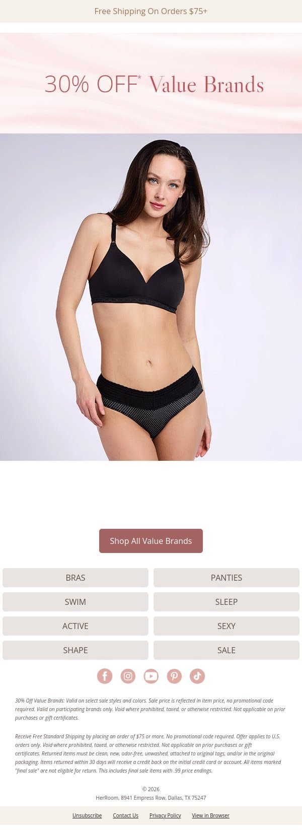 30% Off Vanity Fair, Hanes, Playtex & More email from HerRoom screenshot
