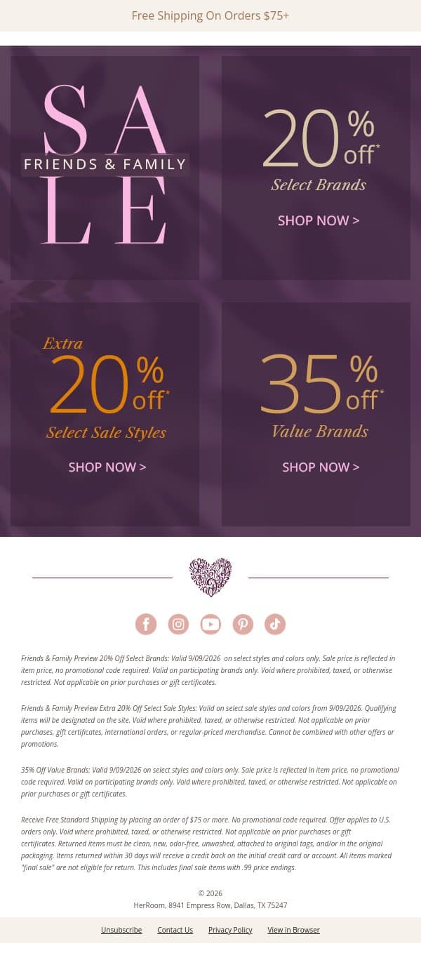 Your Exclusive First Look: Friends & Family email from HerRoom screenshot