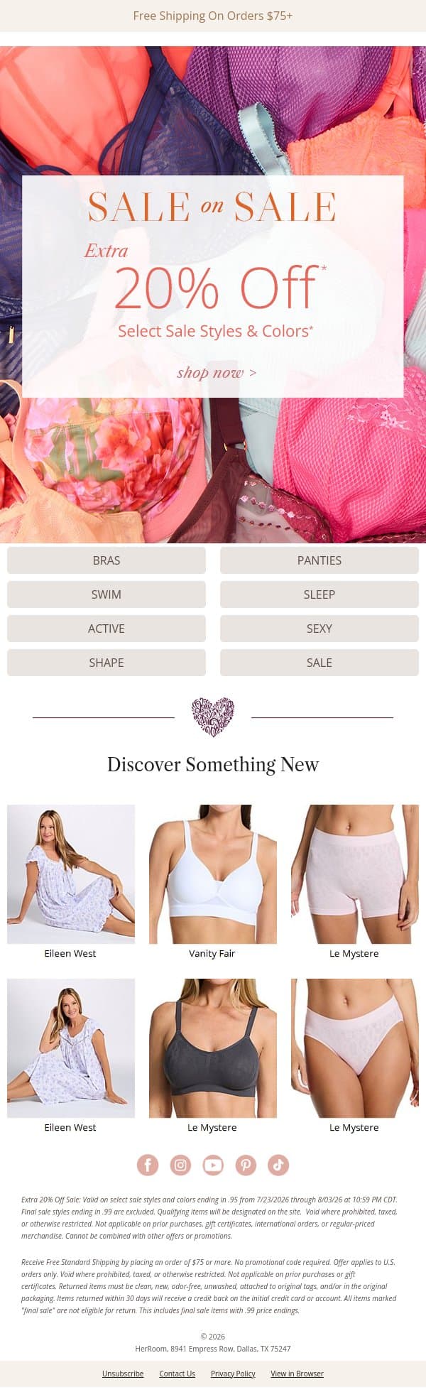 Your Sale Just Got Better: Extra 20% Off email from HerRoom screenshot