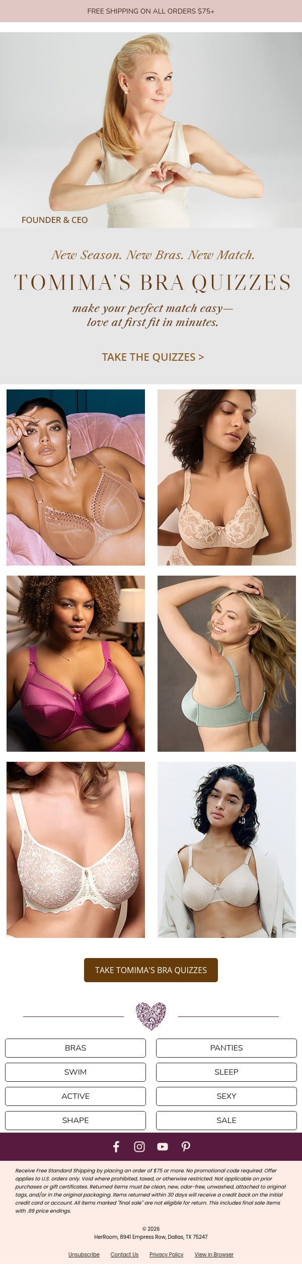Find Your Best Bra Style ✨ Take Tomima’s Bra Quizzes email from HerRoom screenshot
