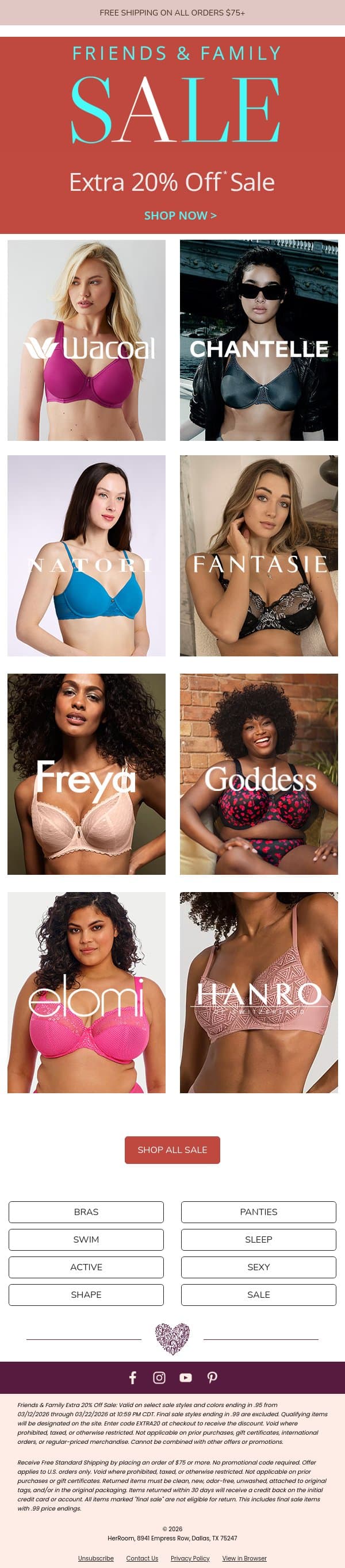 Wacoal, Elomi, Goddess & More—Friends & Family Savings Inside! email from HerRoom screenshot