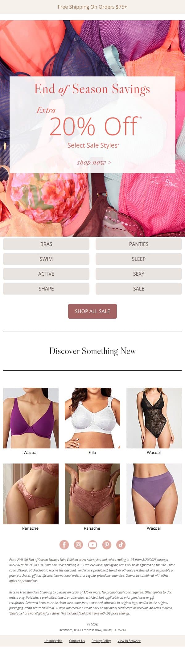End of Season Savings: Extra 20% Off Select Sale Styles! email from HerRoom screenshot