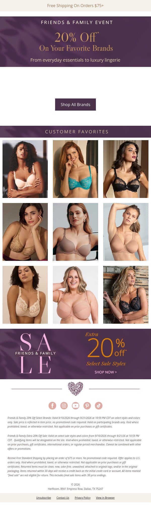 Friends & Family: So Many Brands, 20% Off email from HerRoom screenshot