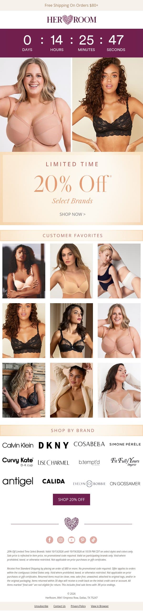 20% Off Select Brands: The Final Countdown ⏰ email from HerRoom screenshot