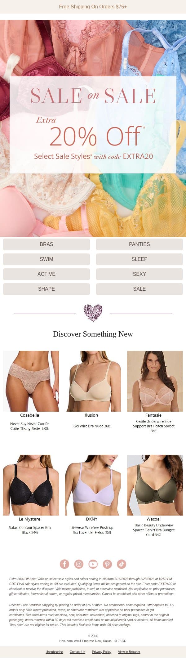 Time to Save Extra 20% Off with Code EXTRA20 email from HerRoom screenshot