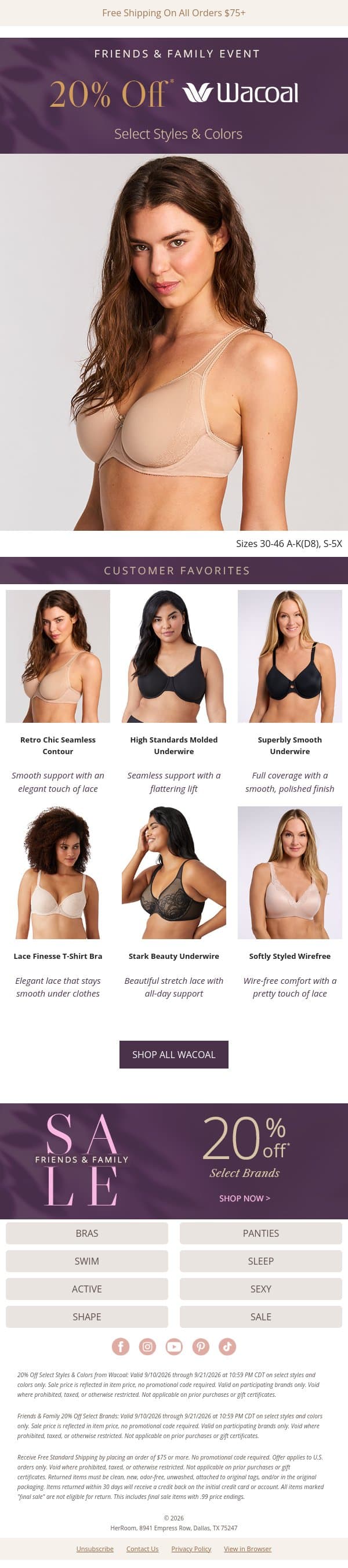 Love Wacoal? Save 20% on Select Styles email from HerRoom screenshot