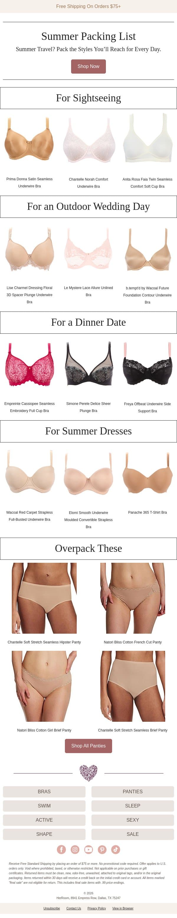 Your Summer Packing List Starts Here 🧳 email from HerRoom screenshot