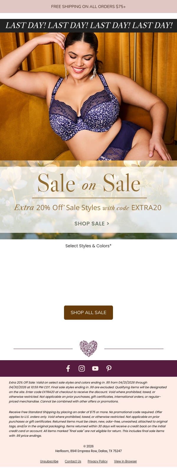 Your Extra 20% Off Sale Styles End Today 💕 email from HerRoom screenshot