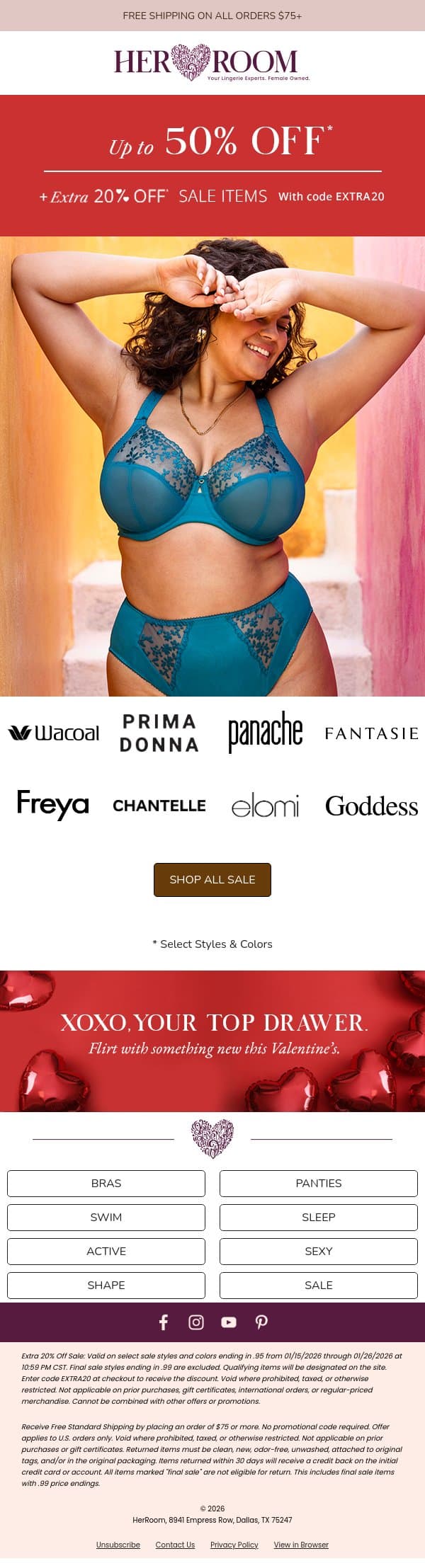 Ends Today: Extra 20% Off Sale Styles—Use Code EXTRA20 email from HerRoom screenshot