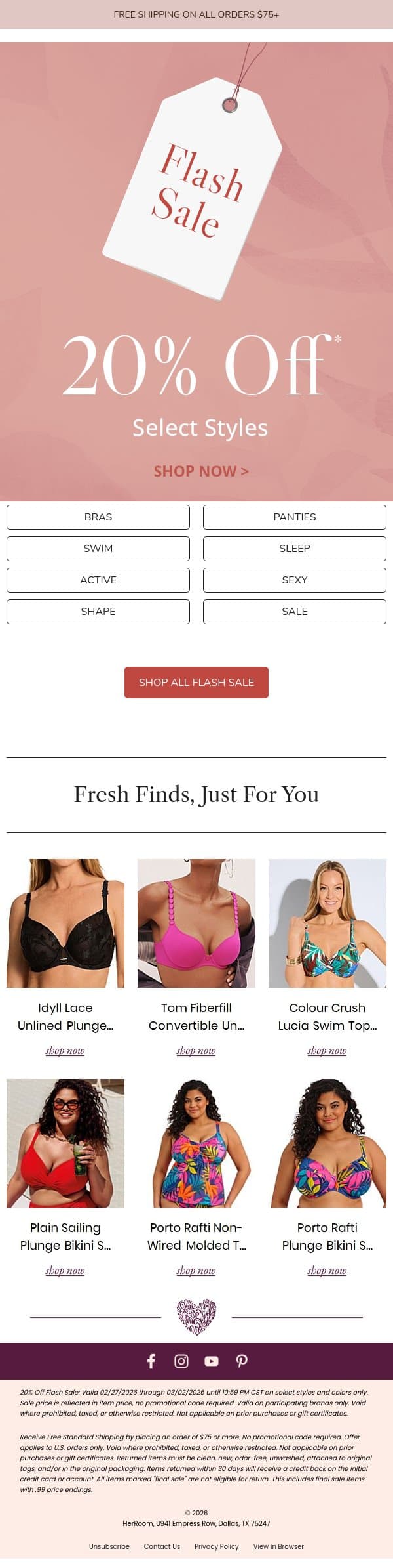 Flash Sale Is Live: Take 20% Off Select Styles ⚡ email from HerRoom screenshot