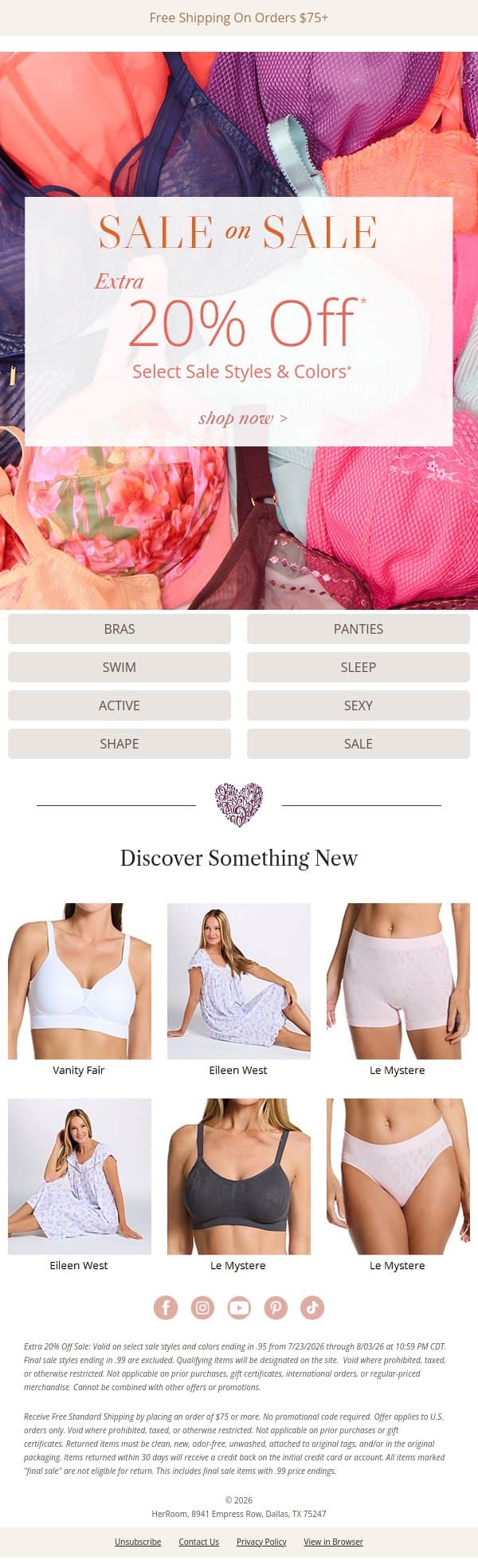 Save Even More: Extra 20% Off Select Styles! email from HerRoom screenshot