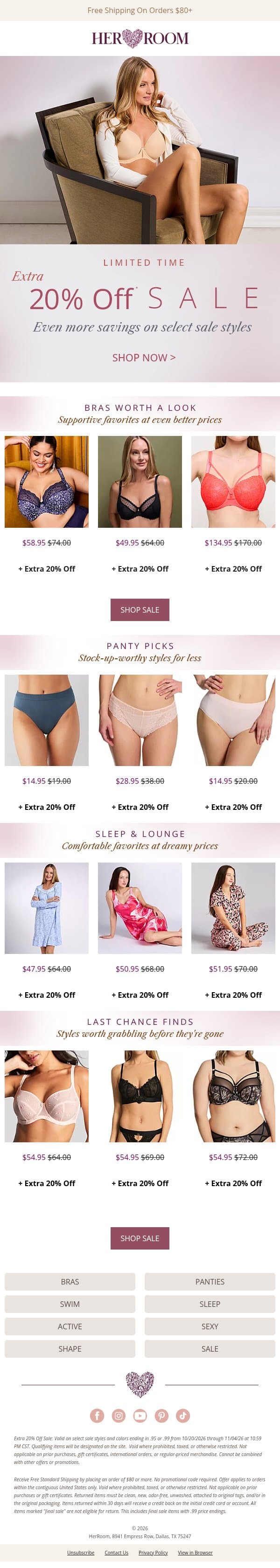 Extra 20% Off Sale! 👻 Scary Good Savings email from HerRoom screenshot