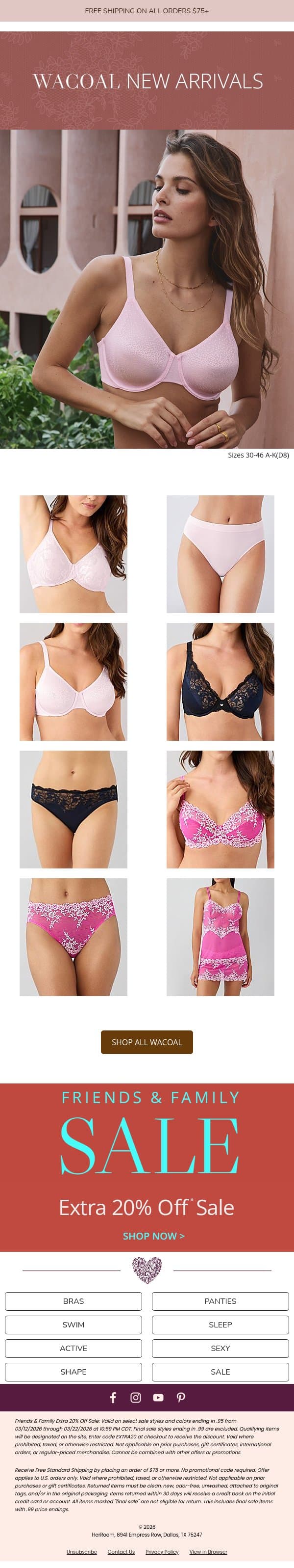 Wacoal New Arrivals 💕 email from HerRoom screenshot
