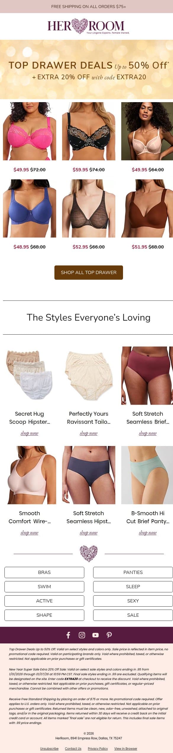 Last Day: Extra 20% Off Sale Styles! email from HerRoom screenshot